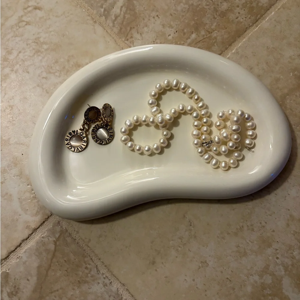 Levaway Ceramic Jewelry Vanity Bathroom Tray White Kidney Bean Shaped New
